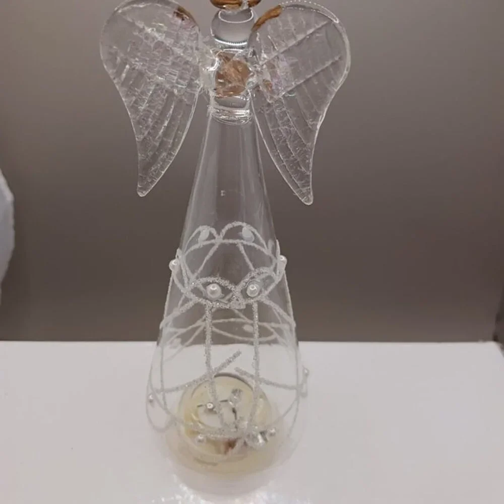 Angel light up  glass ornament glass with gold heart